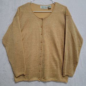 VTG Shenanigans Women's Gold Long Sleeve Button Front Sweater Cardigan Size M